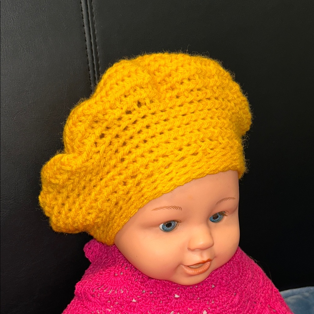 Crochet Baby Beret Hat Yellow